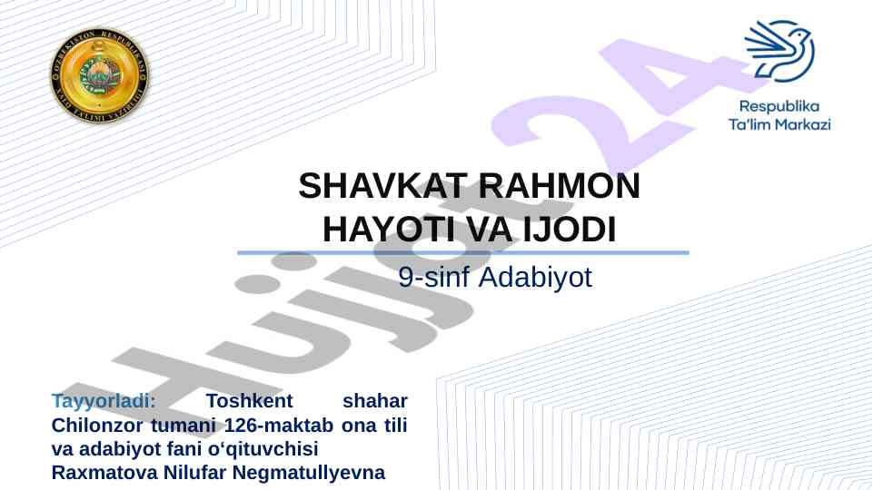 Shavkat rahmon hayoti va ijodi asosida tahlil