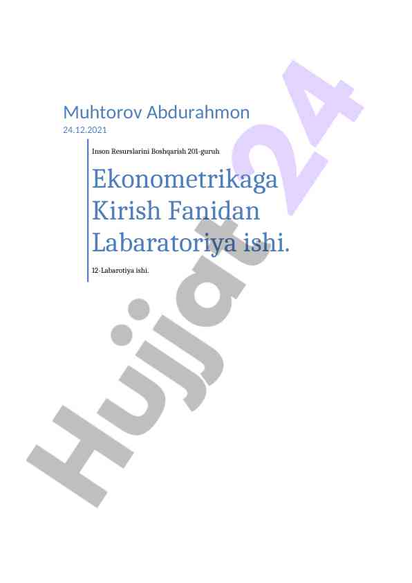 Ekonometrikaga kirish fanidan laboratoriya ishlari