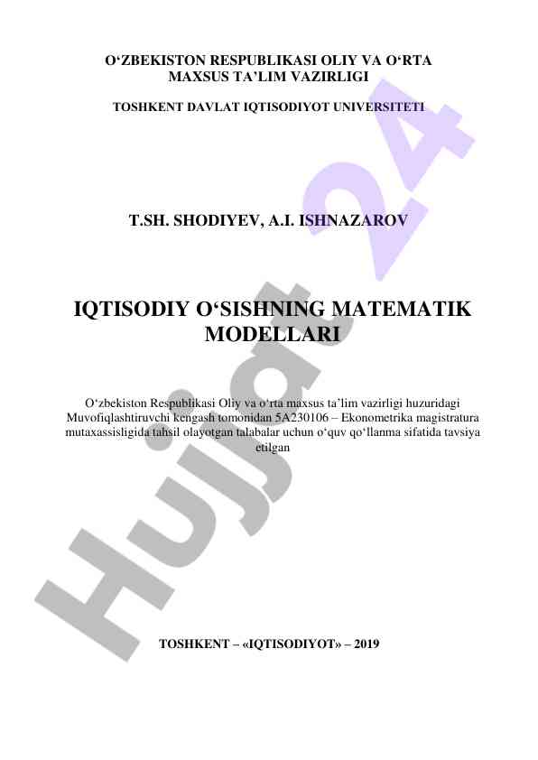 Iqtisodiy o‘sishning matematik modellari o‘quv qo‘llanma