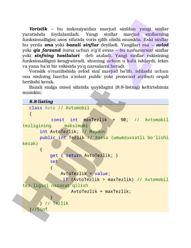 Vorislardan foydalanish va sinflar yaratish