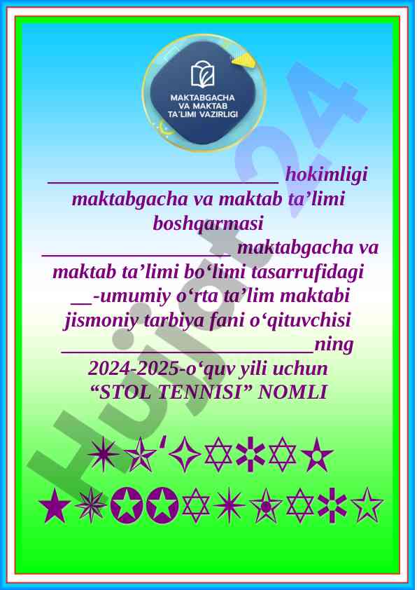 Stol tennisida o‘qituvchilar uchun dars rejasi