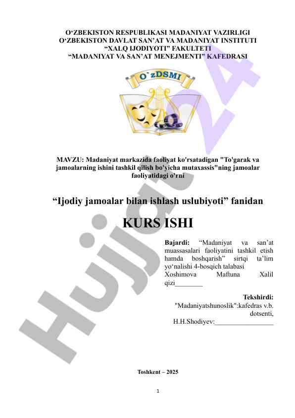 Madaniyat markazida jamoalar faoliyati tashkiloti