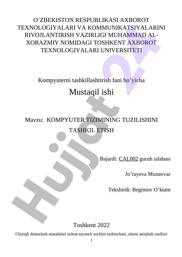 Kompyuter tizimining tuzilishini tashkil etish
