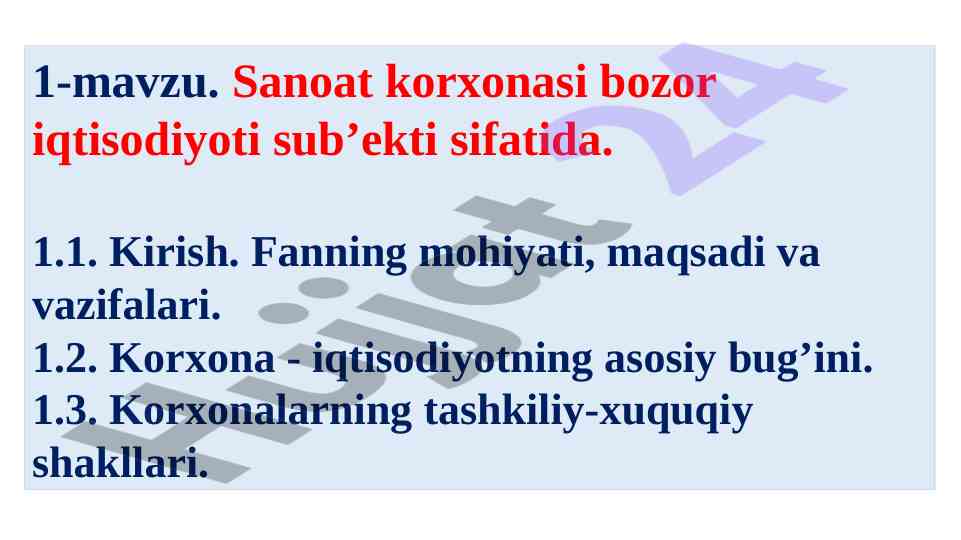 Sanoat korxonalari va bozor iqtisodiyoti asoslari