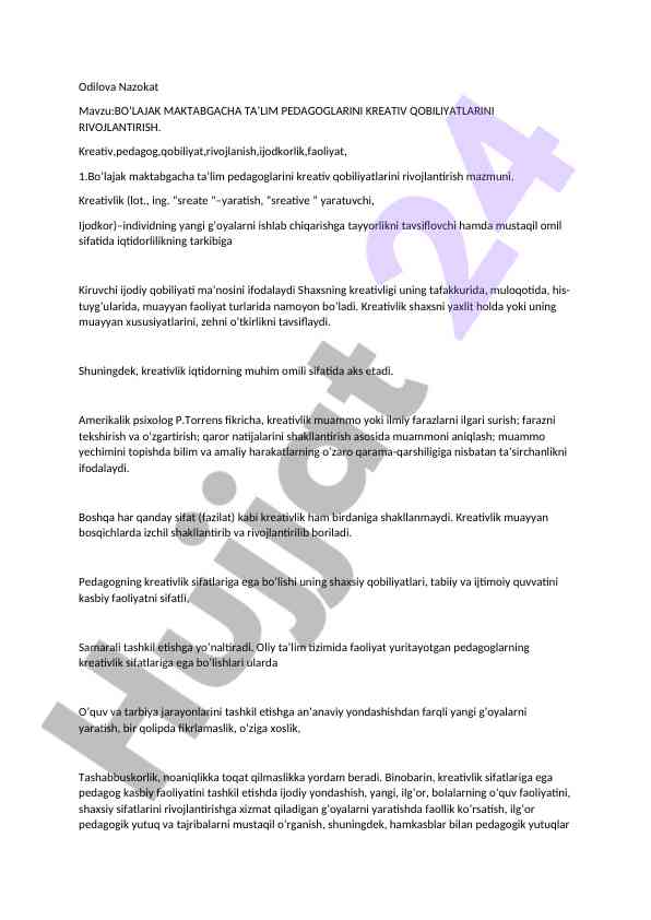 Bo’lajak maktabgacha ta’lim pedagoglarining kreativ qobiliyatlari