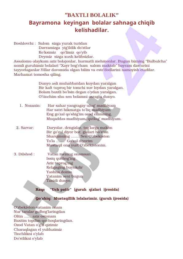 Baxtli bolalarning bayram dasturi taqdimoti