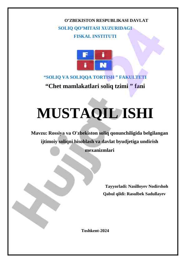 Sol tax qonunchiligida ijtimoiy soliq hisoblash mexanizmlari