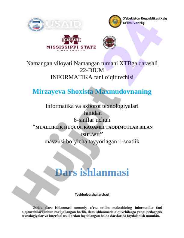 Mualliflik huquqi raqamli taqdimotlar bilan ishlash