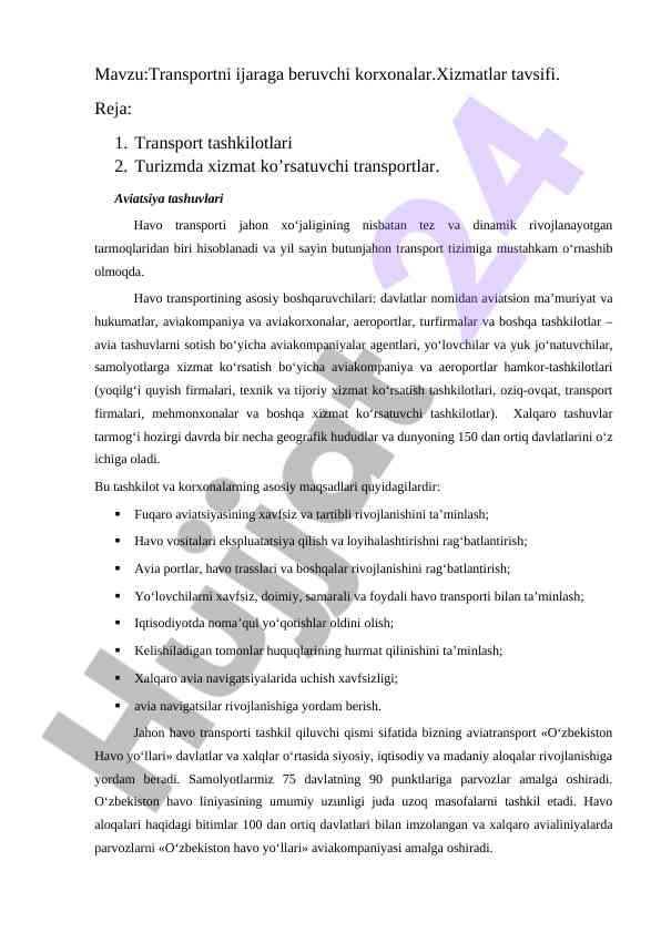 Transportni ijaraga beruvchi korxonalar tushunchasi