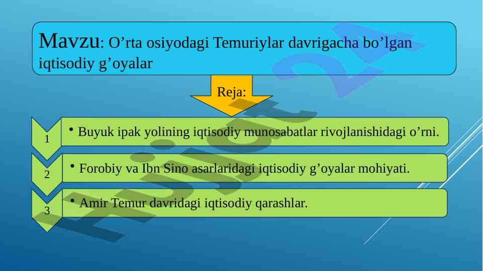 O’rta osiyodagi temuriylar davrigacha iqtisodiy g’oyalar