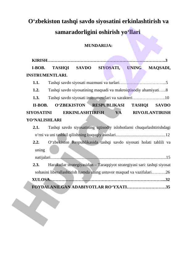 O‘zbekiston Tashqi Savdo Siyosatini Erkinlashtirish