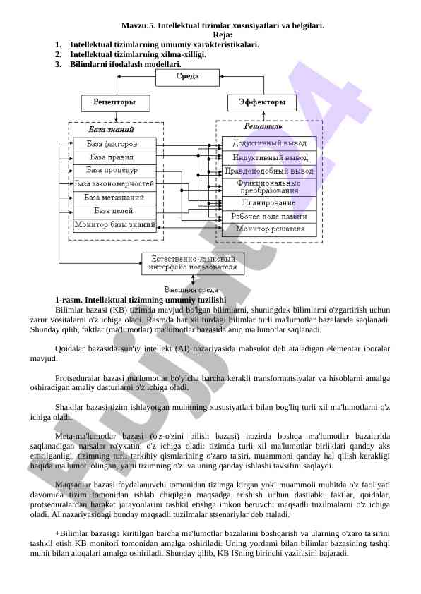 Intellektual tizimlar xususiyatlari va belgilari