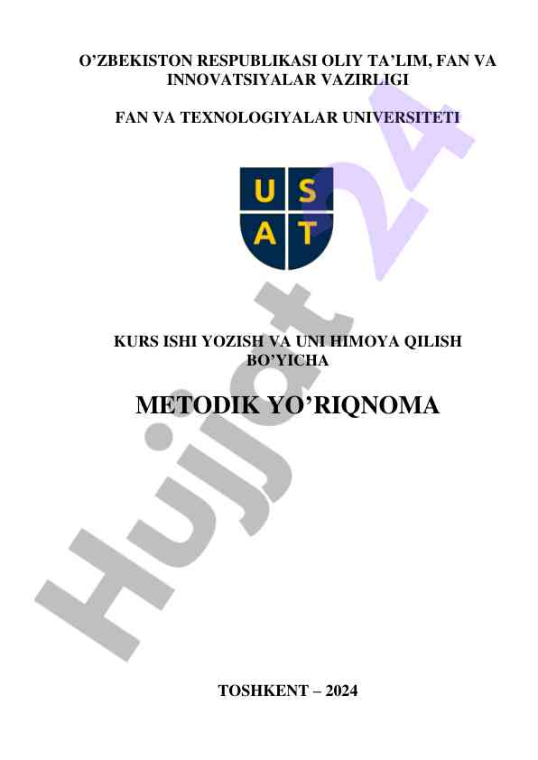 Metodik yo'riqnoma kurs ishini yozish uchun