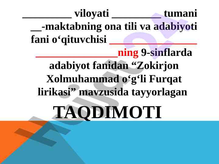 Zokirjon furqat lirikasi taqdimoti