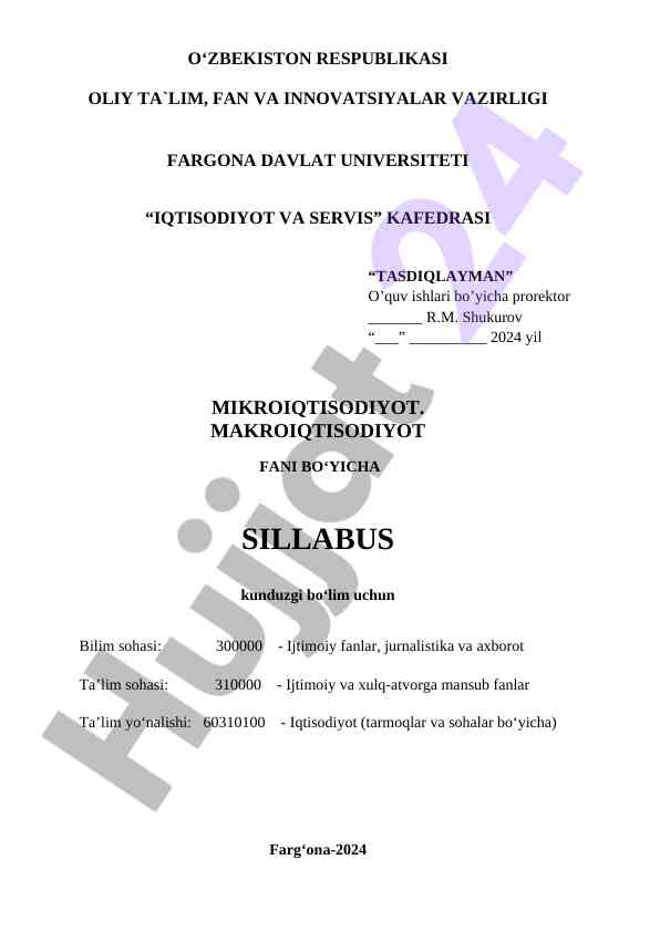 Mikroiqtisodiyot va makroiqtisodiyot fani sillabusi