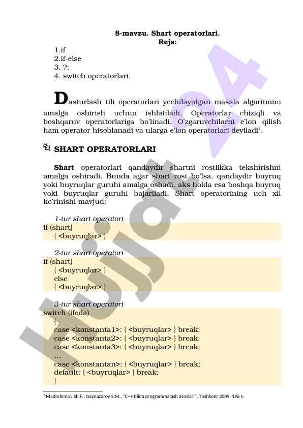 Shart operatorlari: dasturlash tili asoslari