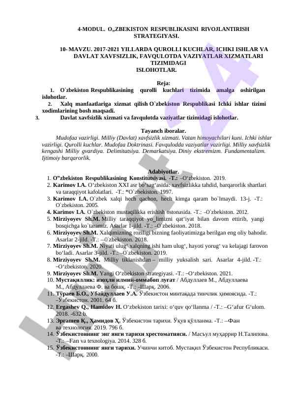 O'zbekiston respublikasining rivojlantirish strategiyasi