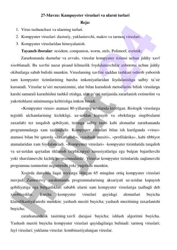 Kampuyeter viruslari va ularni turlari
