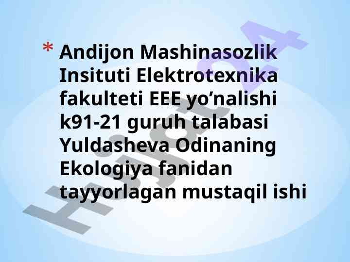 Inson va tabiat munosabatlari haqida mustaqil ish