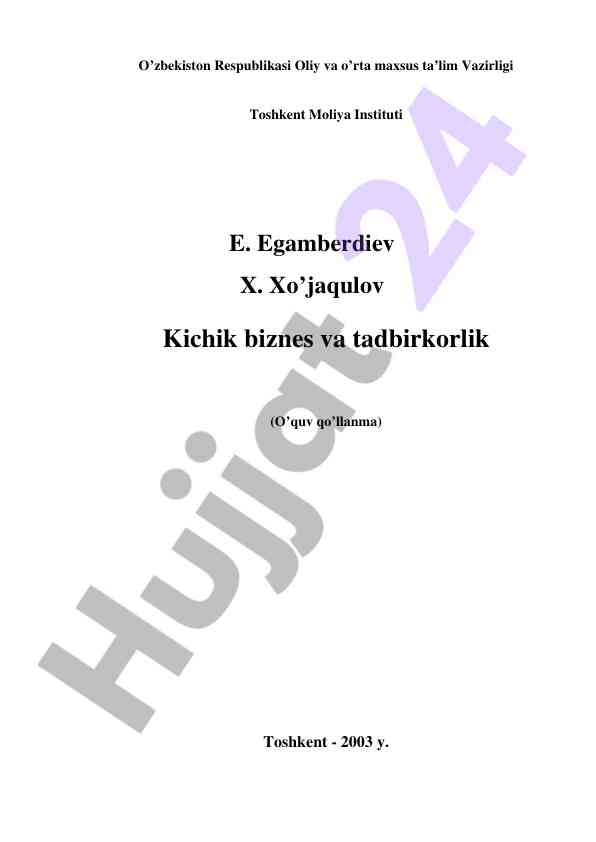 Kichik biznes va tadbirkorlik o‘quv qo‘llanmasi