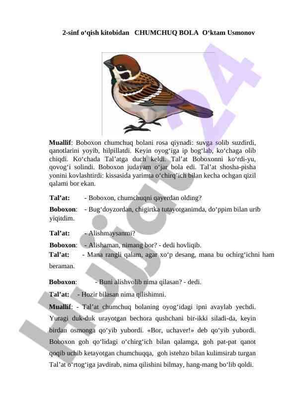 Chumchuq bola hikoyasi haqida o‘quv qo‘llanma