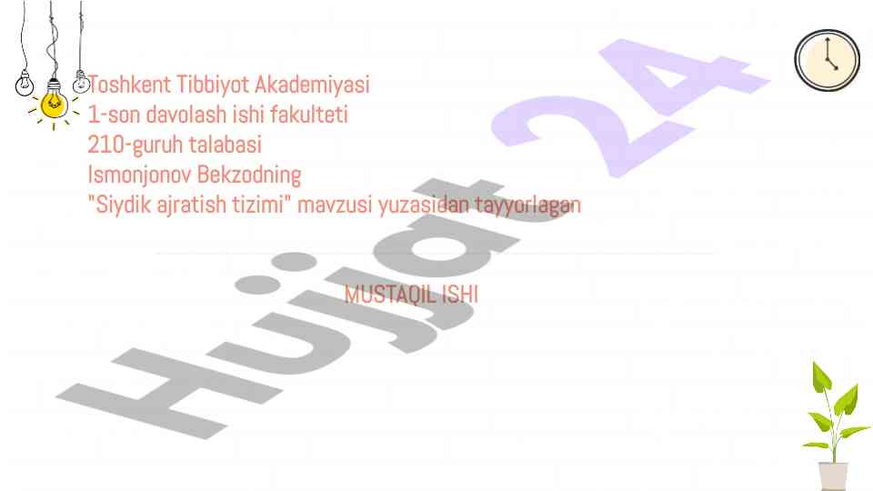 Siydik ajratish tizimi bo'yicha mustaqil ish