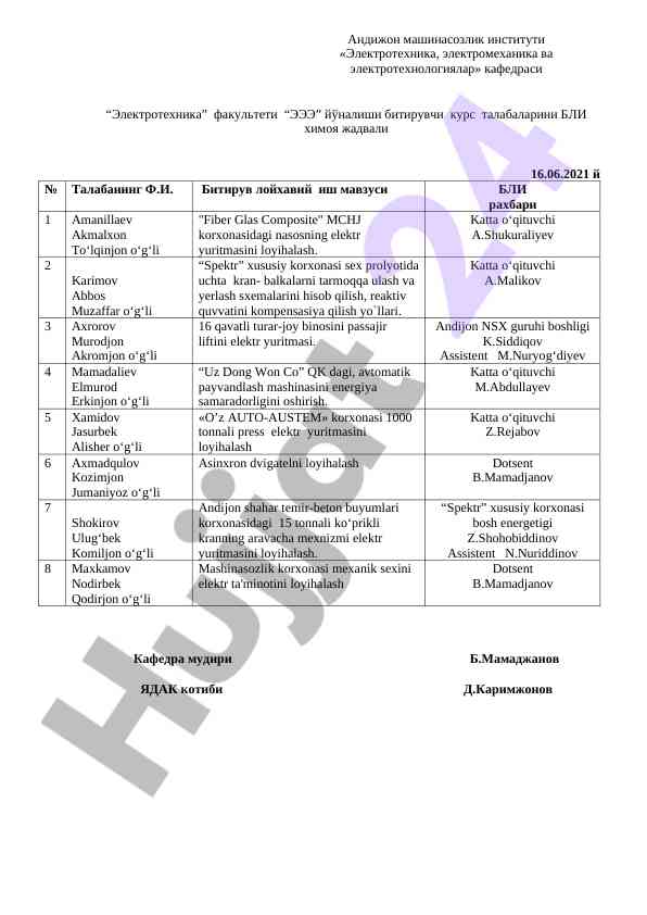 Bitiruvchilar uchun bli himoya jadvali 2021