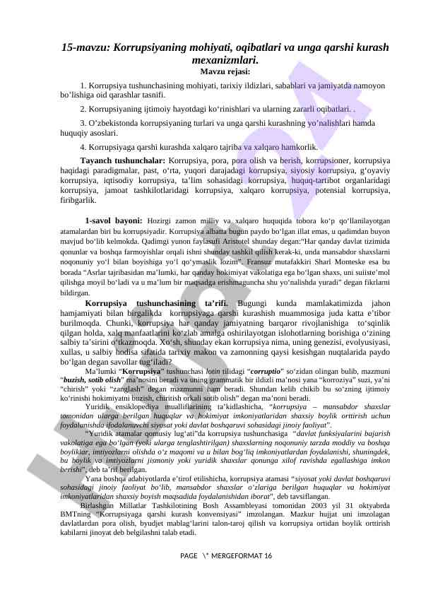 Korrupsiyaning mohiyati va qarshi kurash mexanizmlari