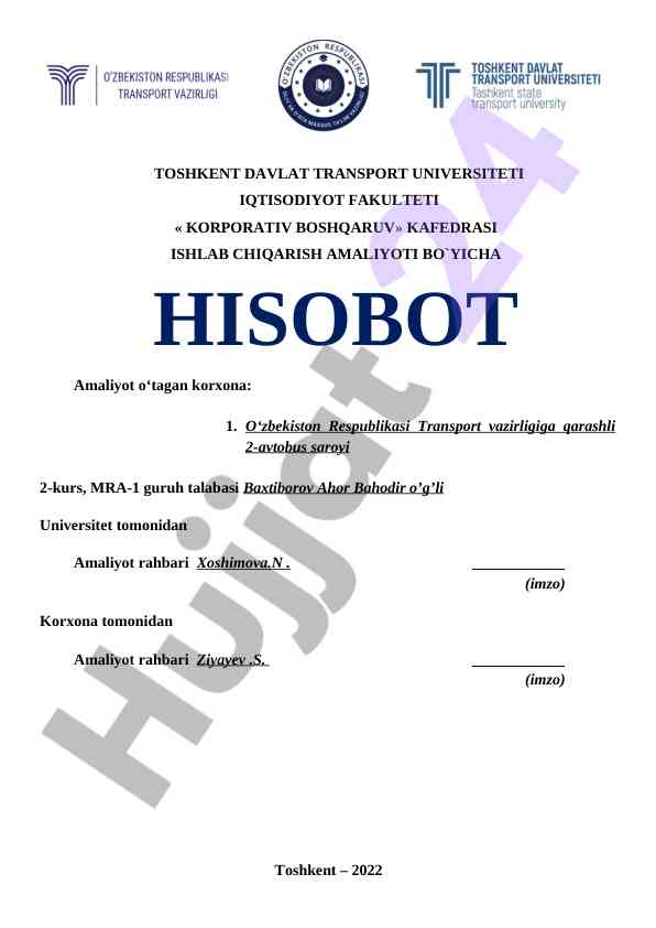 Amaliyot hisobotlari o‘quv jarayonida
