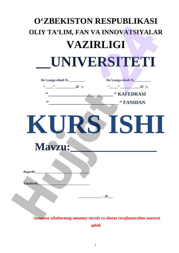 Jısmonıy Sıfatlarnıng Umumıy Tavsıfı Va Ularni Rıvojlantırısh