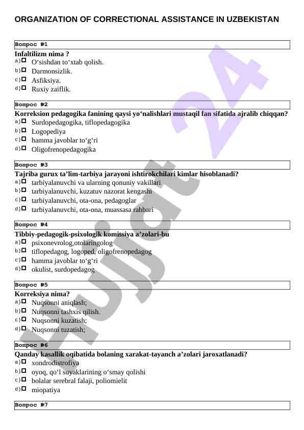 Correctional assistance in uzbekistan quiz