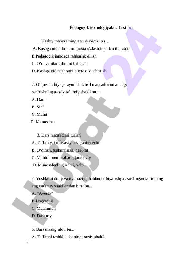 Pedagogik texnologiyalar testlarining asosiy tamoyillari
