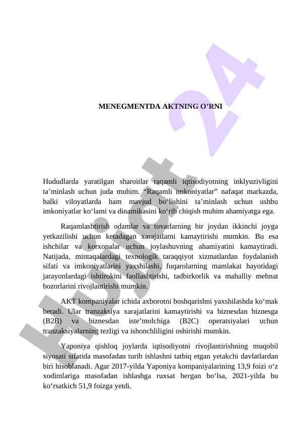 Raqamli iqtisodiyotda aktning ahammiyati