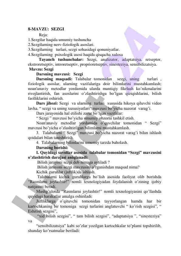 Sezgi tushunchalari va fiziologik asoslari