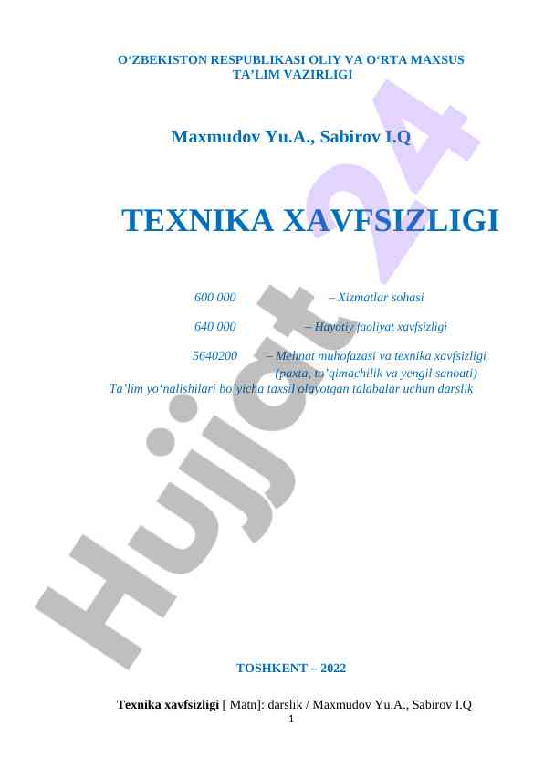 Texnika xavfsizligi darsligi talabalar uchun