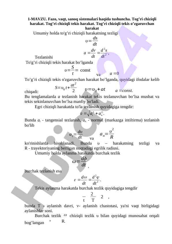 Fazo, vaqt, sanoq sistemalari va harakat tushunchalari
