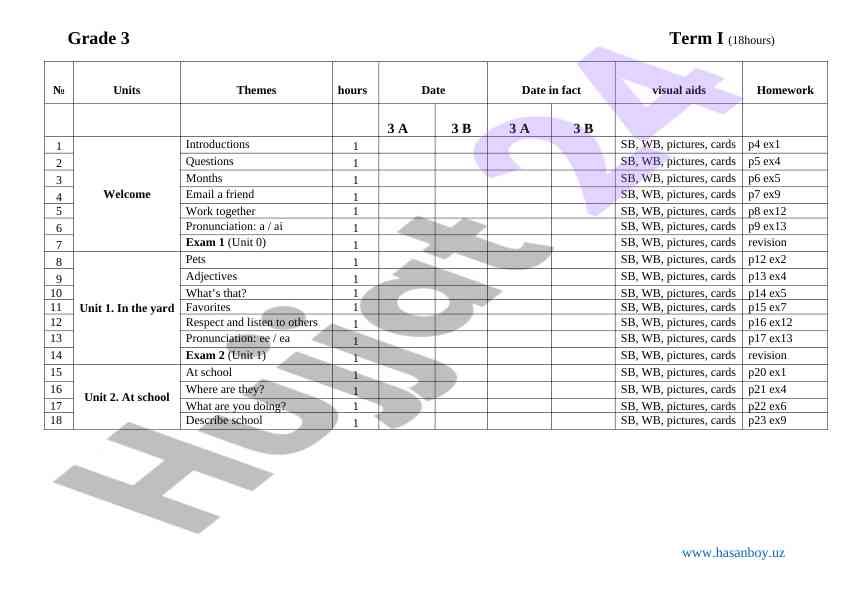 Grade 3 comprehensive lesson plan and resources
