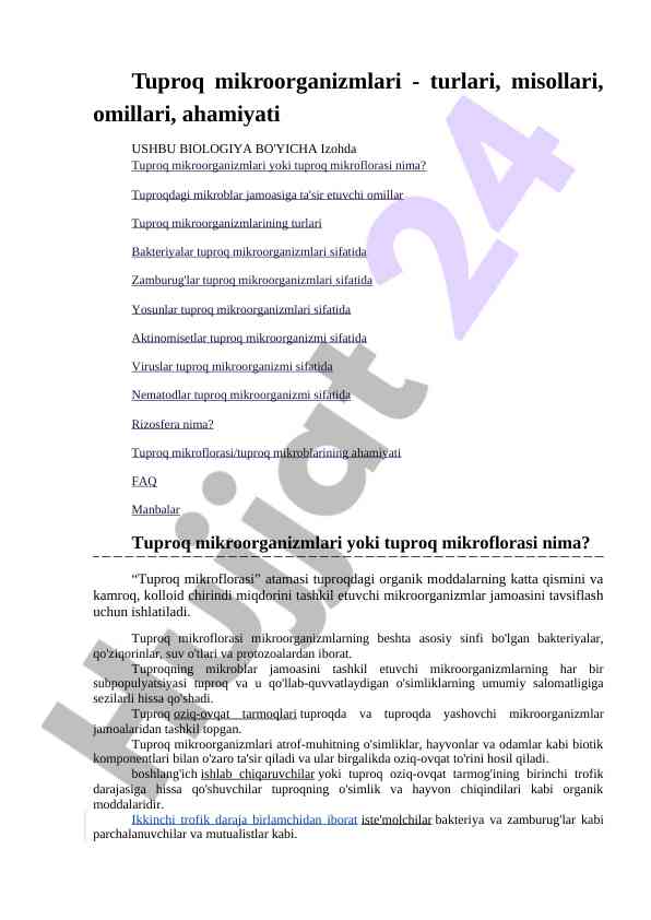 Tuproq mikroorganizmlari turlari va ahamiyati