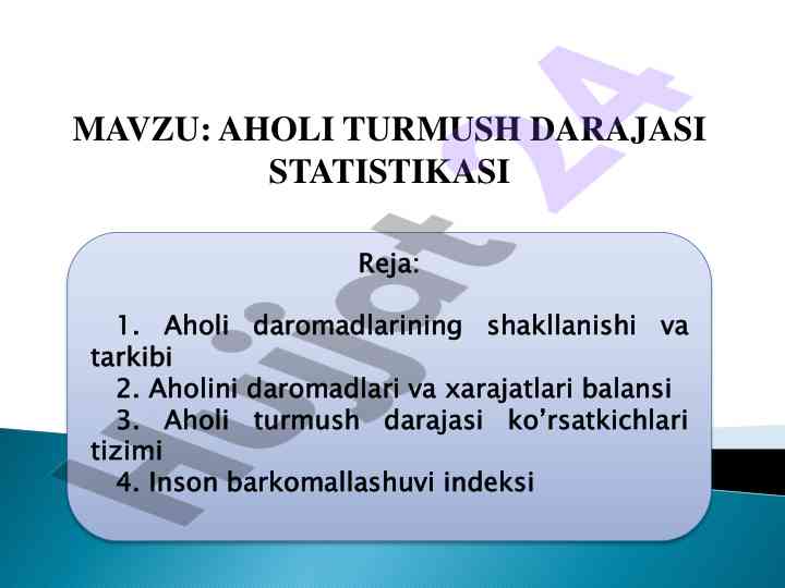 Aholi turmush darajasi statistikasi tahlili