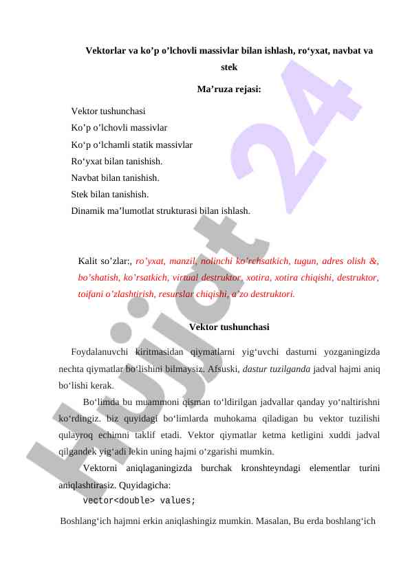Vektorlar va ko’p o’lchovli massivlar bilan ishlash