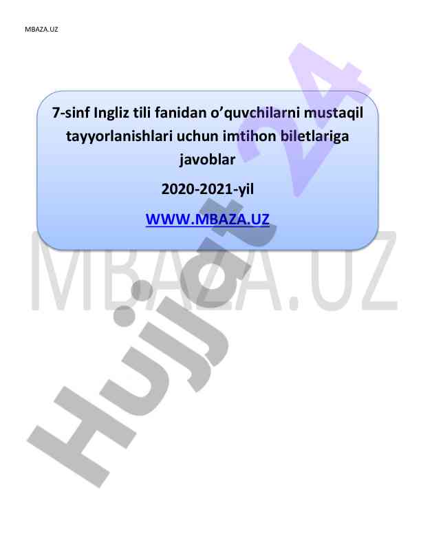 Imtihon biletlariga javoblar 7-sinf ingliz tili