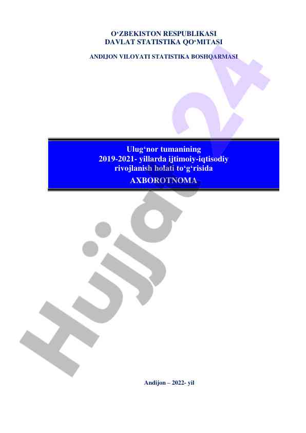 Ulug‘nor tumanining 2019-2021 yillardagi ijtimoiy-iqtisodiy holati