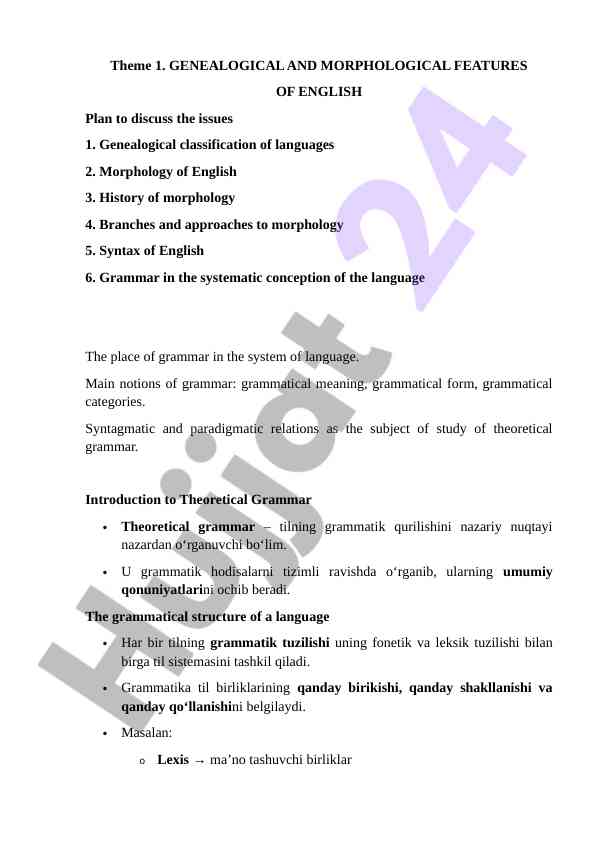 Genealogical and morphological features of english