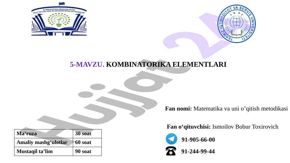 Kombinatorika elementlari va qoidalari