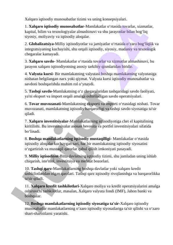 Xalqaro iqtisodiy munosabatlar tizimi