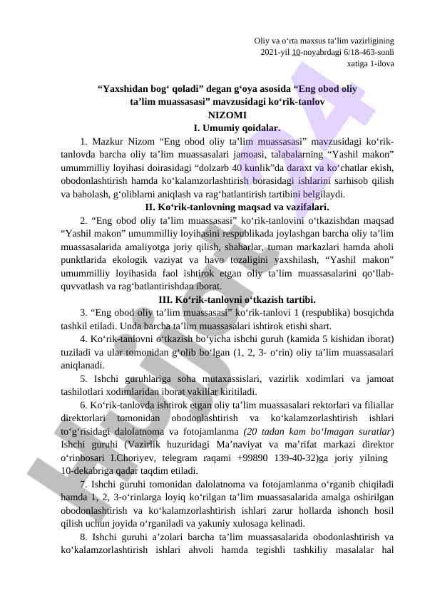 Eng obod oliy ta'lim muassasasi ko'rik-tanlov nizomi