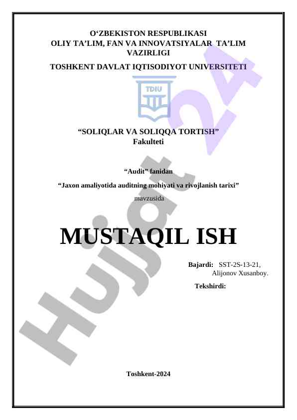 Auditning jaxon amaliyotidagi rivojlanish tarixi