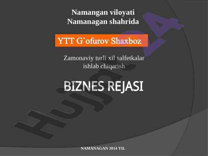Zamonaviy salfetkalar ishlab chiqarish rejasi