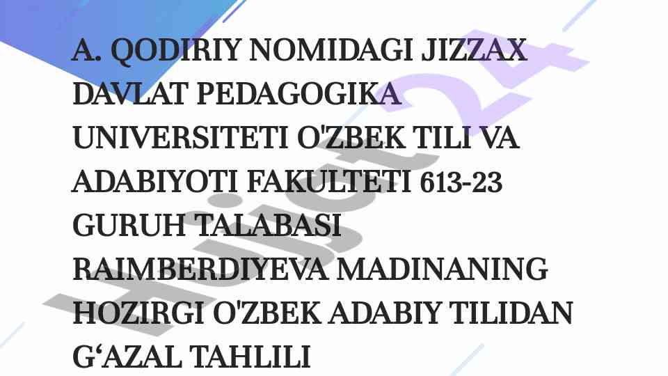 O'zbek adabiyotida alisher navoiy g'azal tahlili