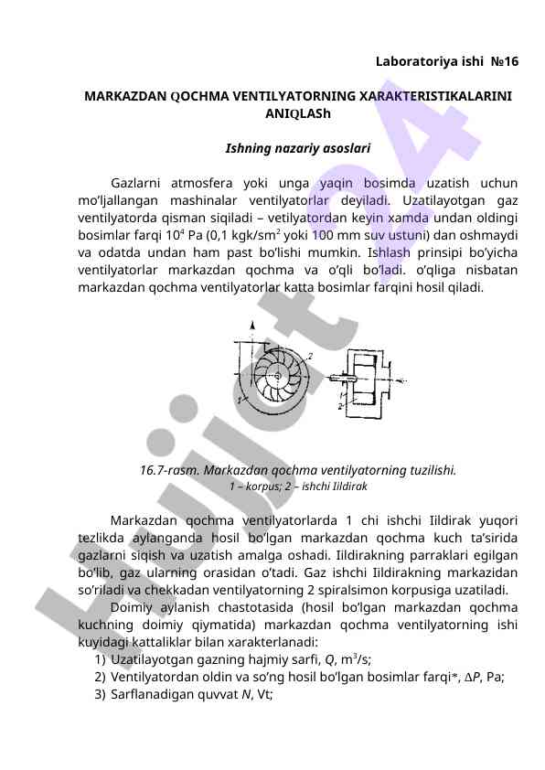 Markazdan Qochma Ventilyatorning Xususiyatlari